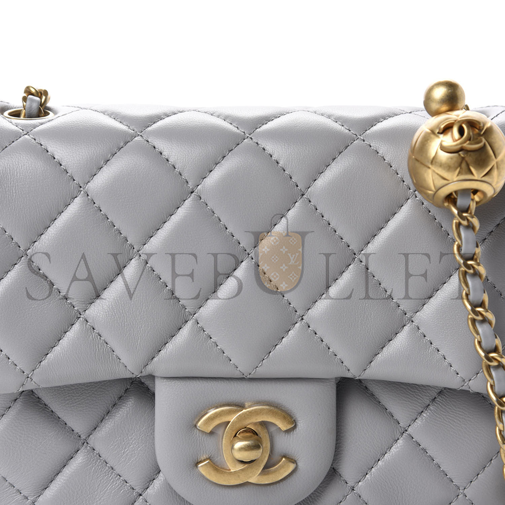 Ch*el lambskin quilted mini pearl crush flap light grey as1786 (18*13*7cm)